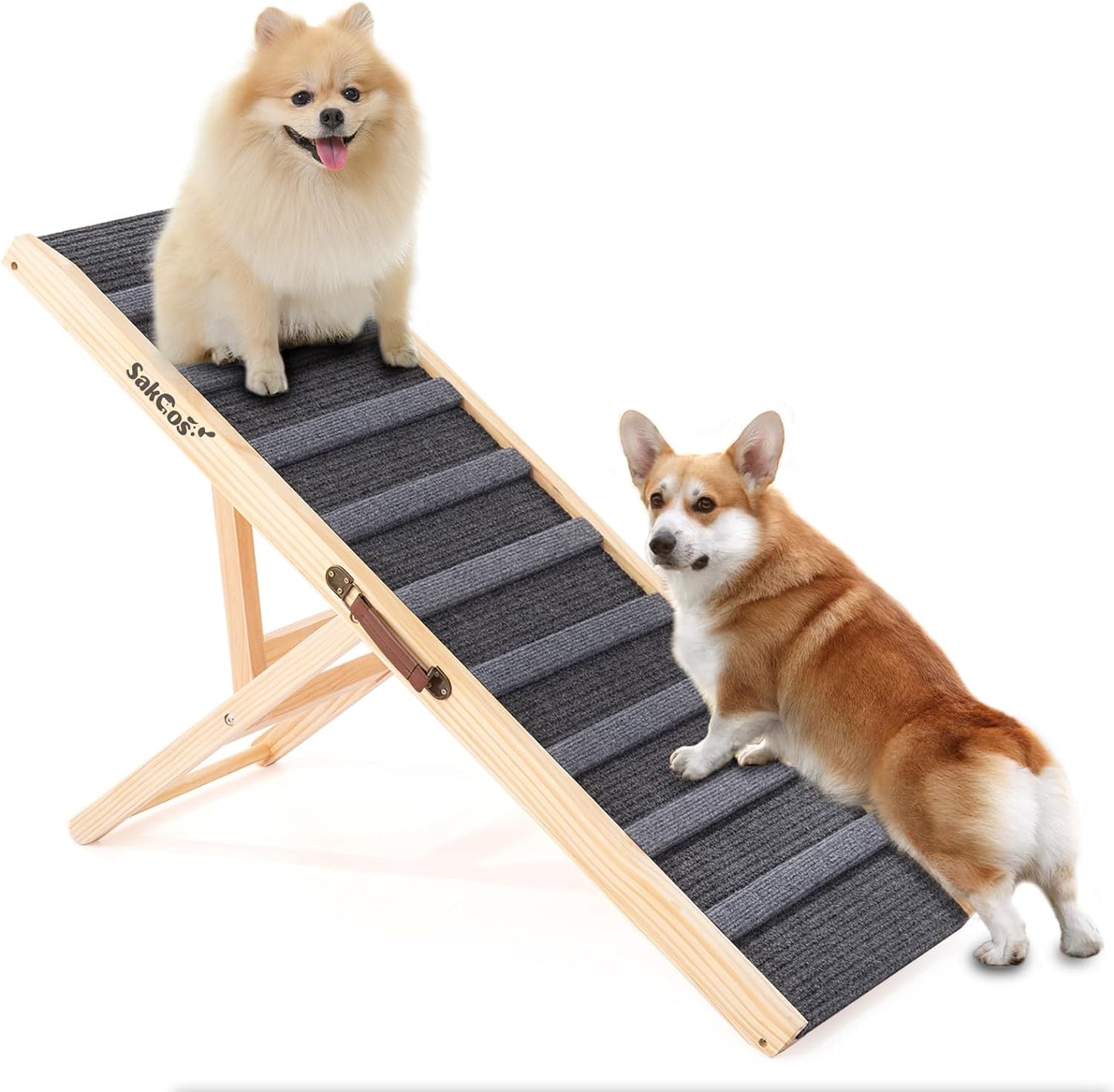 Sakgos Dog Ramp for Bed Wooden Dog Ramps for High Beds Adjustable Dog Ramp for Car Portable Pet Ramps for Large Dogs Get on Bed and Couch Folding Dog Bed Ramp, Non-Slip Carpet Surface 5 Levels,250lbs