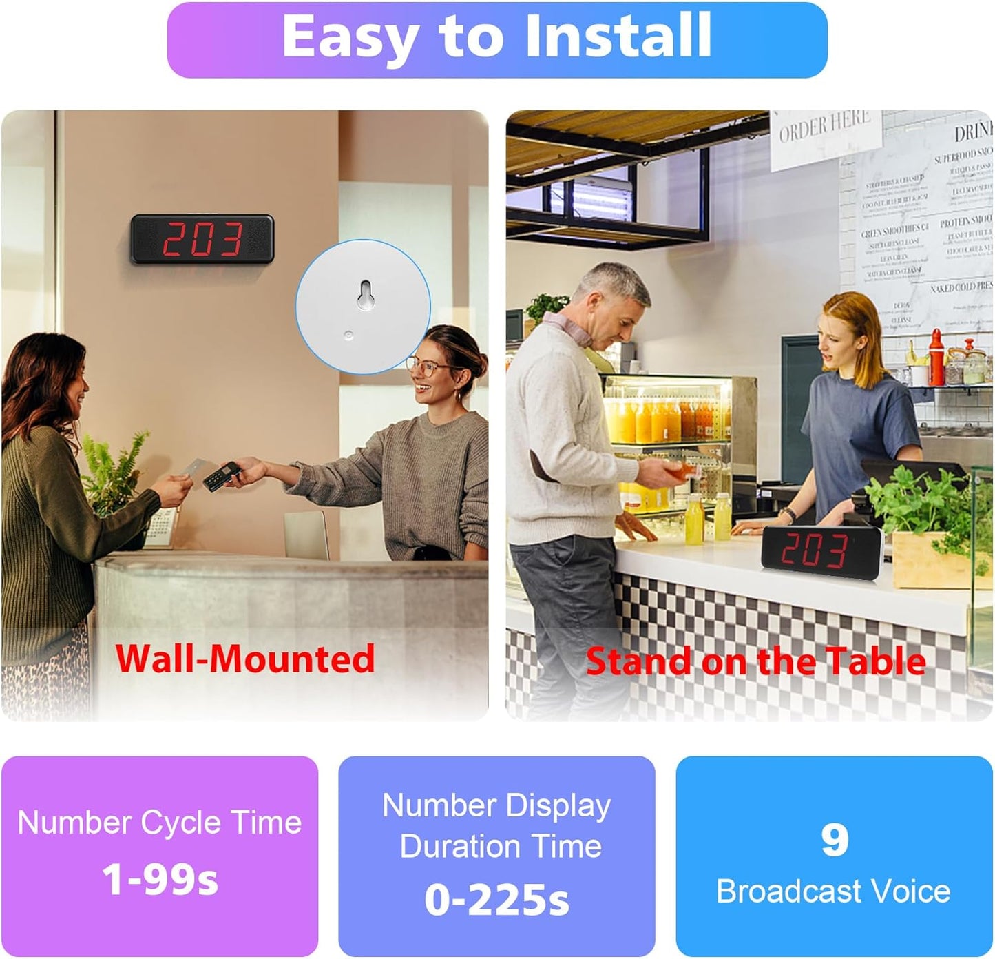 Wireless Calling System, Dual Speaker 3 Digit Queue Calling Take A Number System Restaurant Management System,