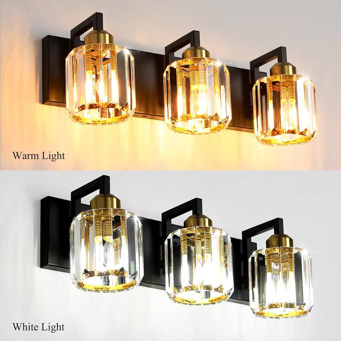 Bathroom Vanity Light Fixtures, Modern Crystal 3 Light Vanity Light Black Gold Bathroom Light Fixtures Crystal Bathroom Lights Over Mirror Sconces