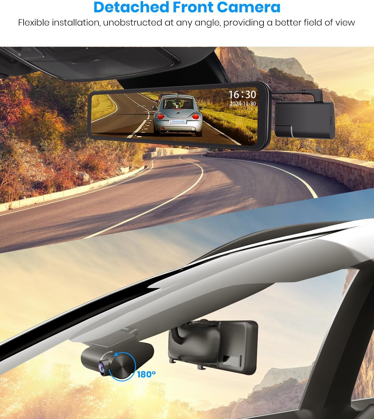 AUTO-VOX X7 Rear View Mirror Camera With Detached Front Camera, 11.88''Zoomable 2K Touch Screen Mirror Dash Cam,Rear View Dual Backup Camera for Car, Night Vision, Parking Assistance & GPS