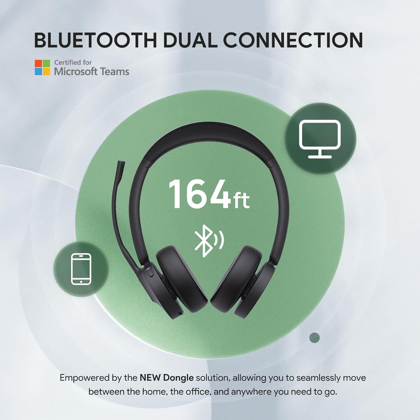 Wireless Bluetooth Headset with Microphone, up to 35h Talking Battery Life, 3-Mic Noise Cancellation, Lightweight Microsoft Teams