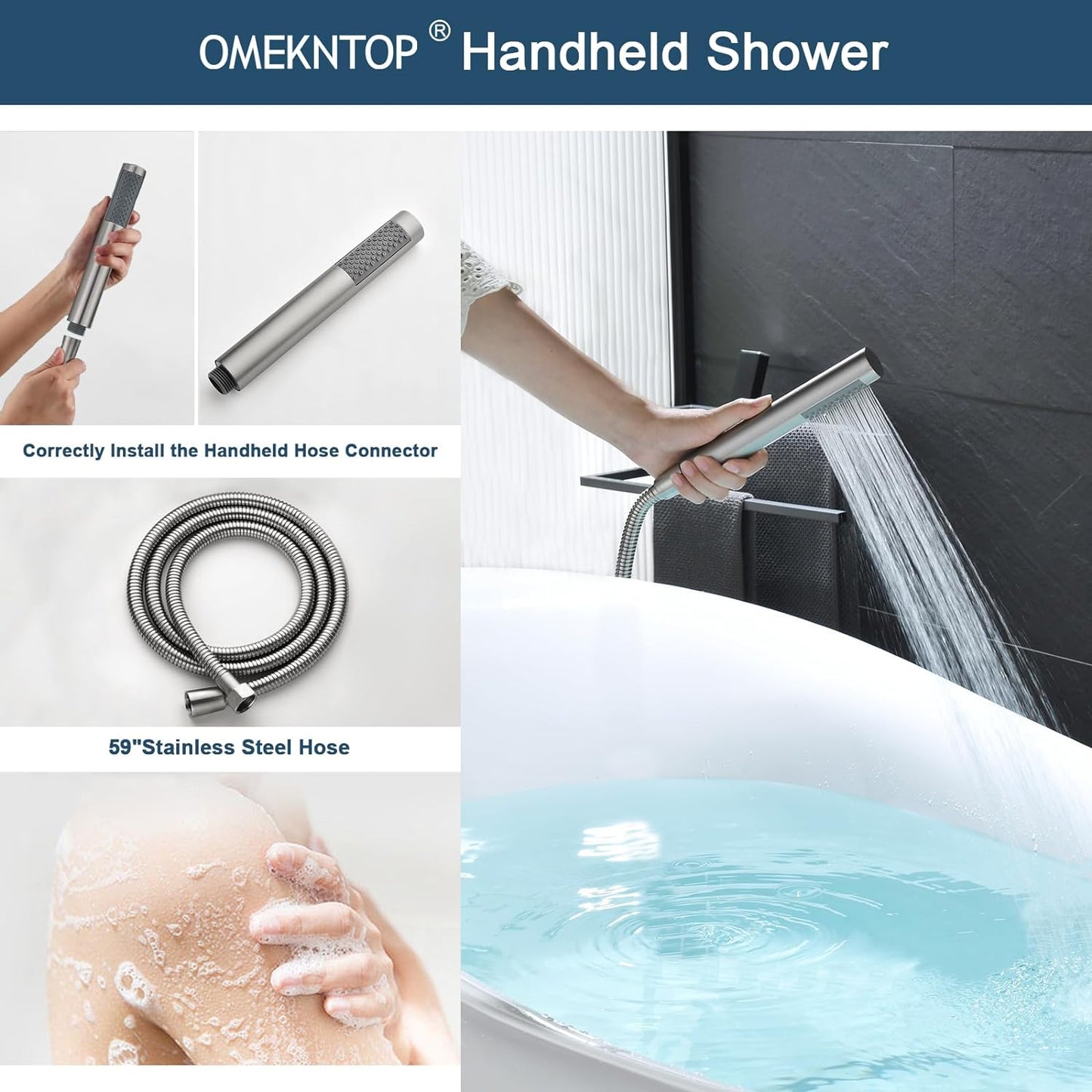 Freestanding Brush Nickel Brass Bathtub Filler with Handheld Shower