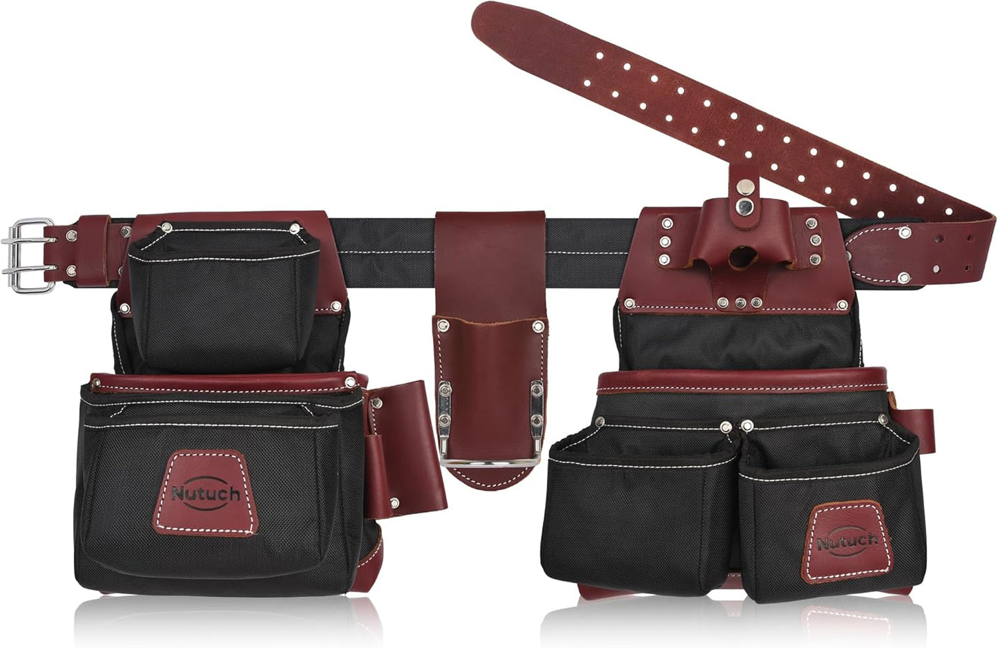 NUTUCH Nylon and Leather Tool Belt | Leather Tool Belt | Nylon Tool Pouch | Carpenter Tool Belt | Construction | Framers | Electri