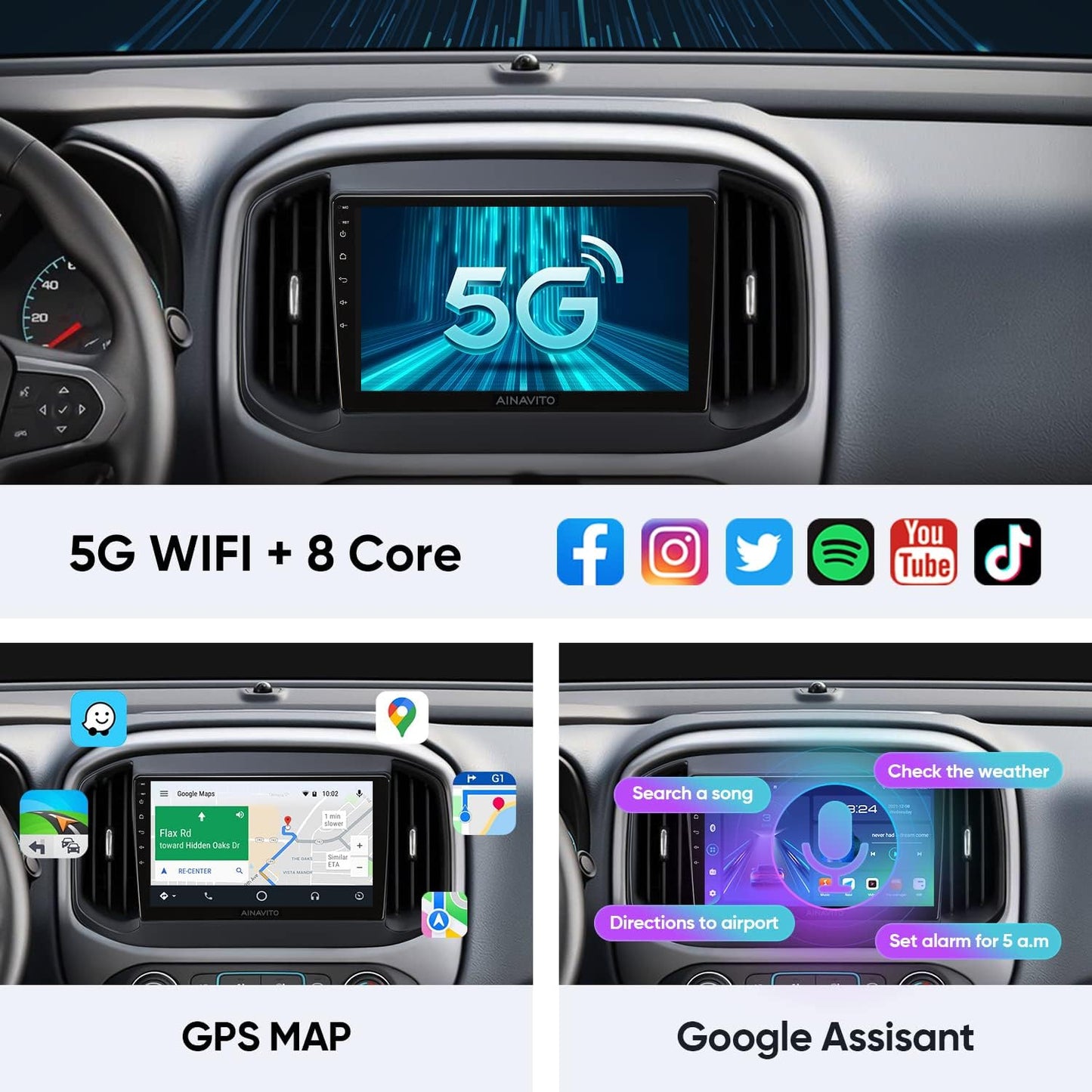 9 Inch (2G+32G) 5G WiFi 8 Core 48EQ Airplay Android 12 Car Stereo Radio for Chevy Colorado GMC Canyon 2015-2018 Carplay Android Auto Support