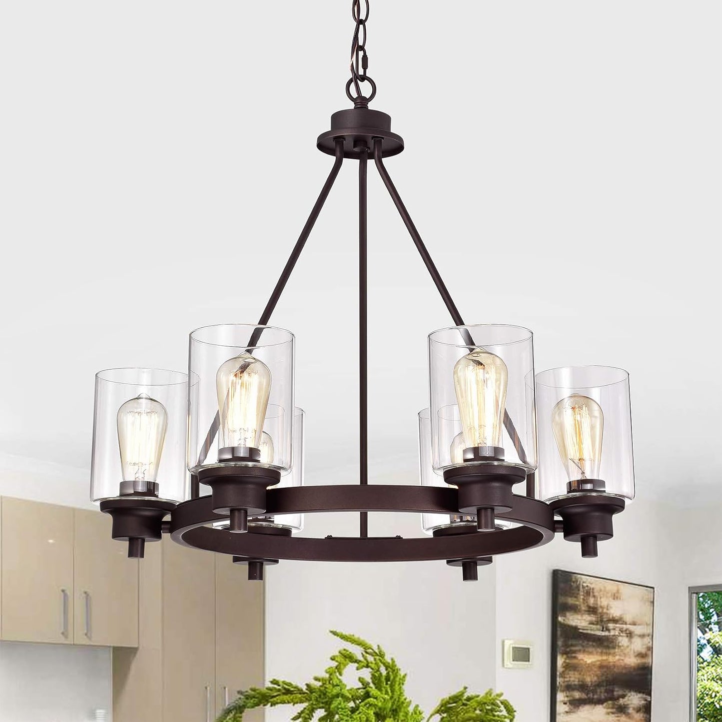 ACLand 6-Light Chandelier Light Fixture, Kitchen Island Pendant Lighting Modern Ceiling Lights for Dining Room Restaurant, Oil R