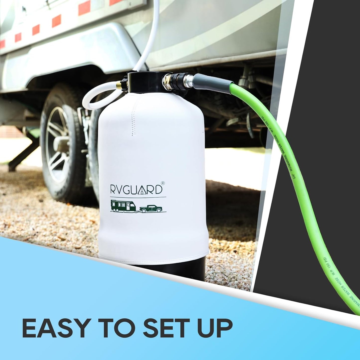 RVGUARD 16,000 Grains Portable Water Softener for RV, Reduces Hardness & Minerals & Improve Water Quality, Protects Water Systems from Hard Water D