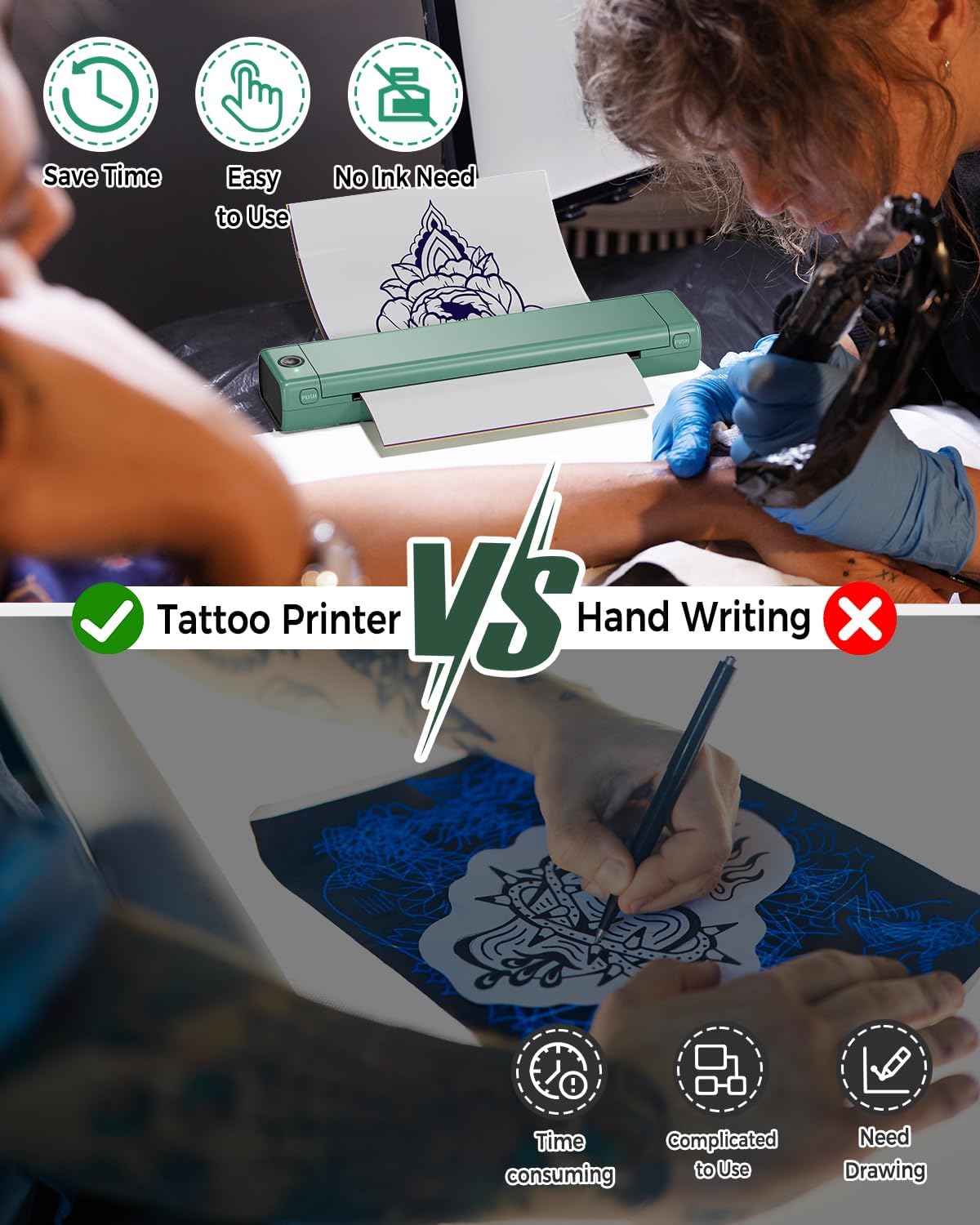 Phomemo Bluetooth Tattoo Stencil Printer, Inkless Tattoo Printer Machine with 10 Pcs Tattoo Transfer Paper & 1 Storage Cas