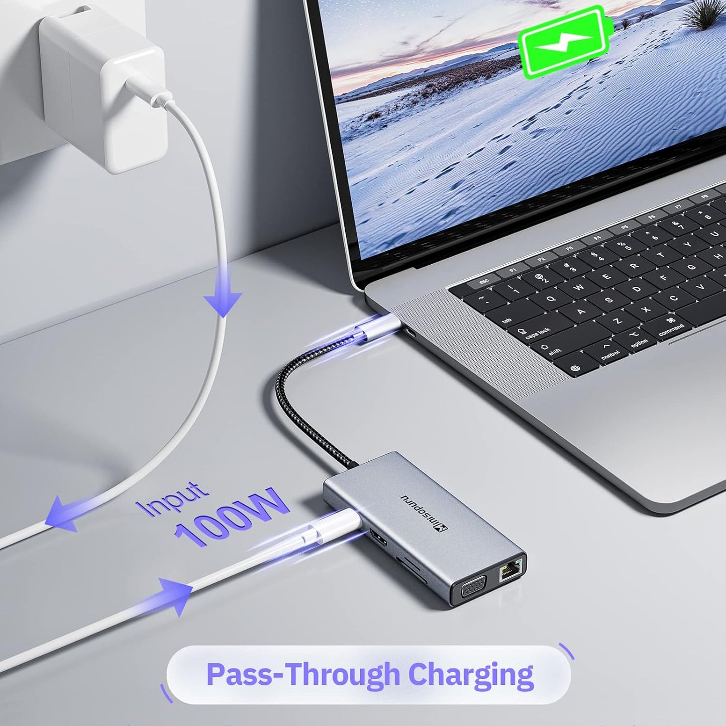 Minisopuru Triple Display Docking Station for MacBook M1/M2/Windows, DisplayLink Docking Station with 2 HDMI & 2 DisplayPort,100W Charge, USB-C Data,