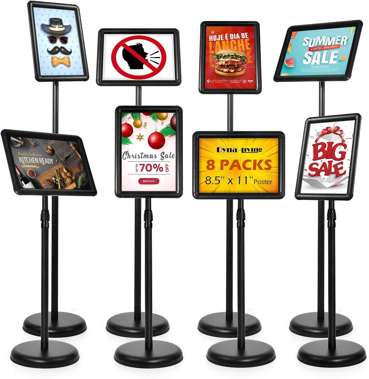 Dyna-Living Adjustable Sign Holder 8 Packs Standing Sign Stands for Display 8.5 x 11 Inch Poster Holder Stand with Heavy Duty Base for Floor Sign