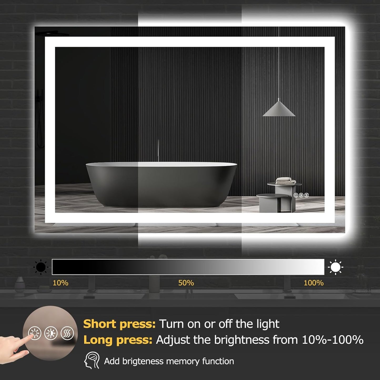 LED Bathroom Mirror with Lights 48'x 32' Wall Vanity LED Mirror Stepless Dimmable,Double Front and Backlight