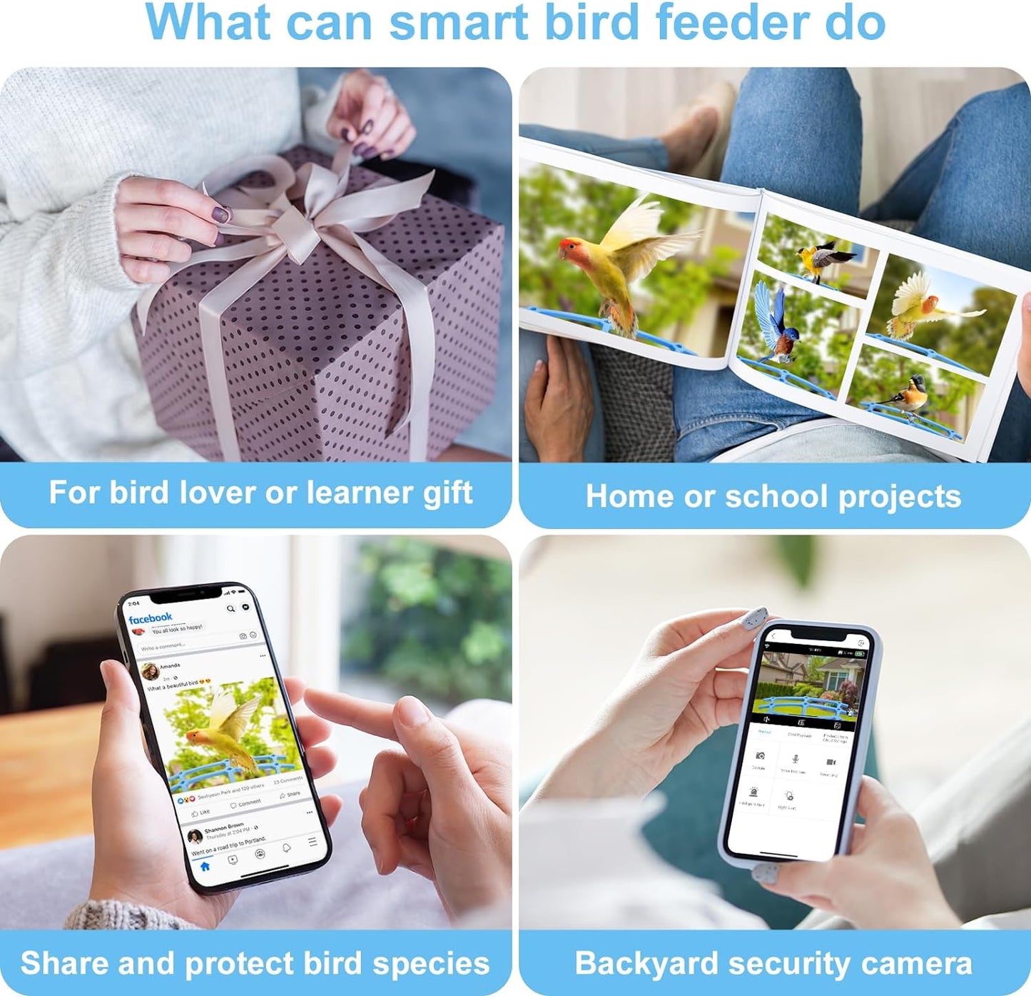 Smart Solar Powered Bird Feeder with Camera , AI  for Beautiful Close-up Shots and Identify Bird Species, (subscription required for some features)