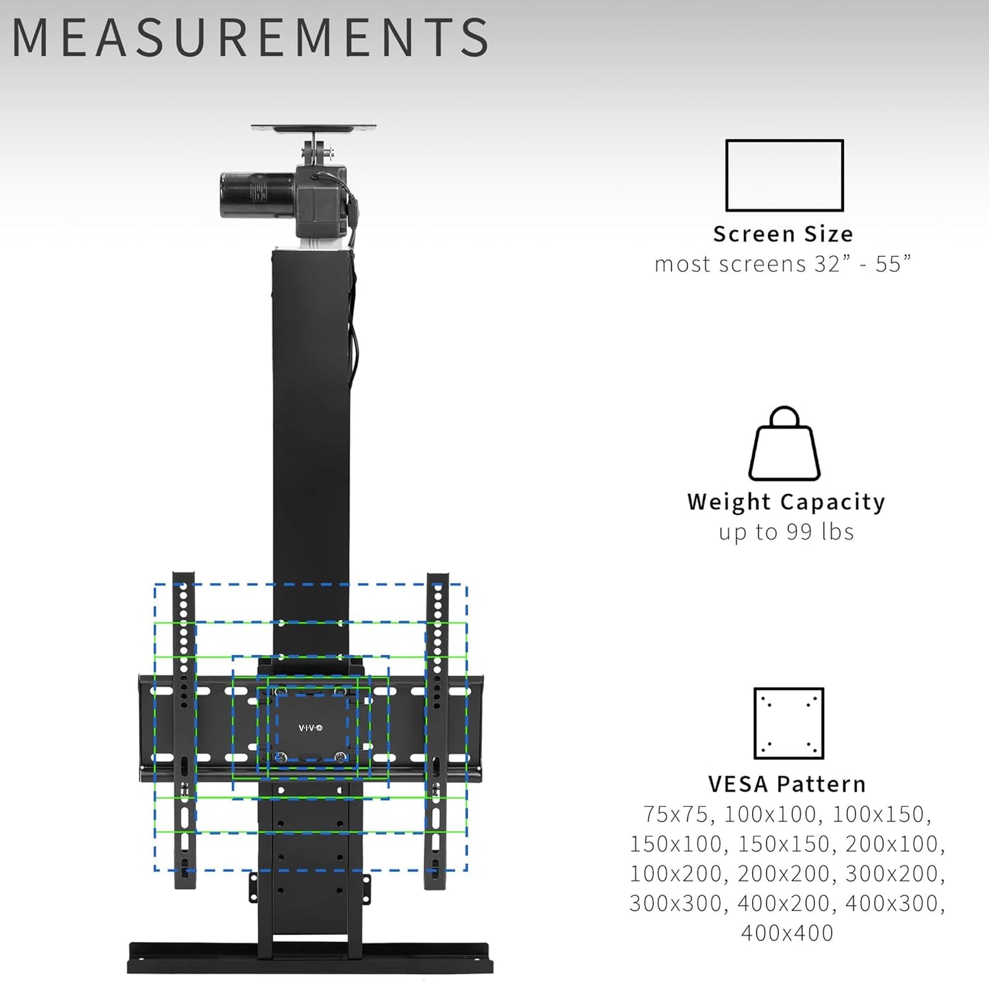 VIVO Motorized Drop Down Ceiling TV Mount for 32 to 55 inch Screens, Vertical Electric Television Bracket with Remote Control, Compact Design for