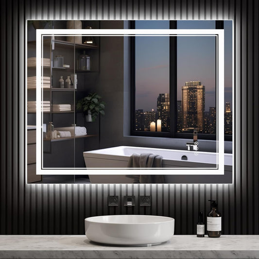 40' x 32' Led Bathroom Mirror with Lights - Anti-Fog Led Lighted Bathroom Vanity Mirror with Lights, Stepless Dimmable Wall Mounted Smart Bathroom