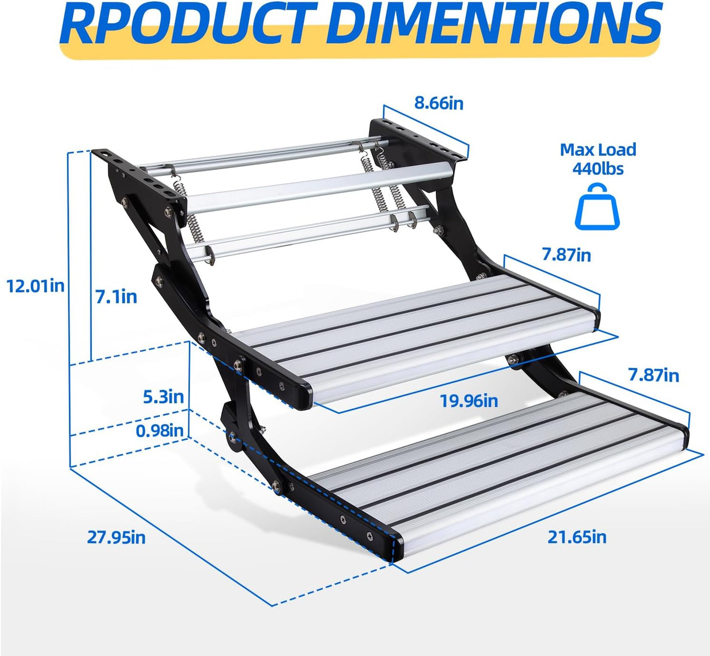 RV Camper Steps: Double Drop Down Step Tool Camper Collapsible Heavy Duty Safety Platform Easy to Install- Ideal for Tr