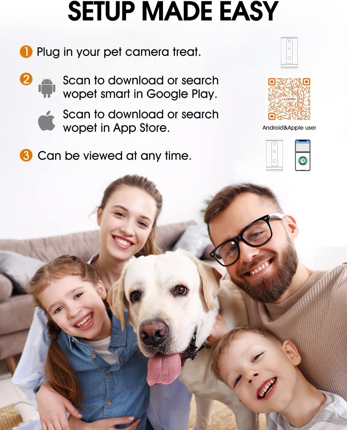 WOPET 5G Wi-Fi Dog Camera with Treat Dispenser, D01 Plus Indoor Pet Camera for Dogs and Cats, 1080P HD with Night Vision, Two Way Audio, Phone App Monitor Pet, No Subscription Required