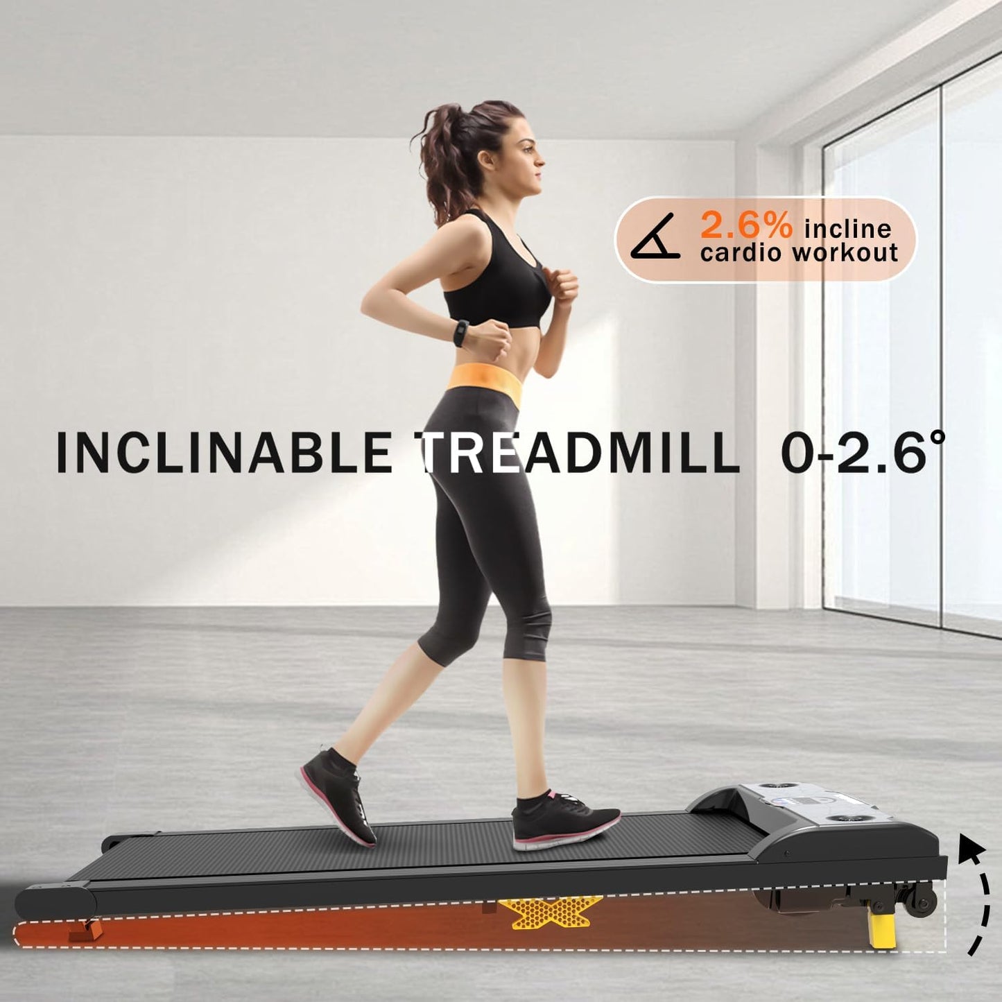 Walking Pad, Under Desk Treadmill with Incline, Portable Walking Treadmill with Remote Control, LED Display, Hidden Saf