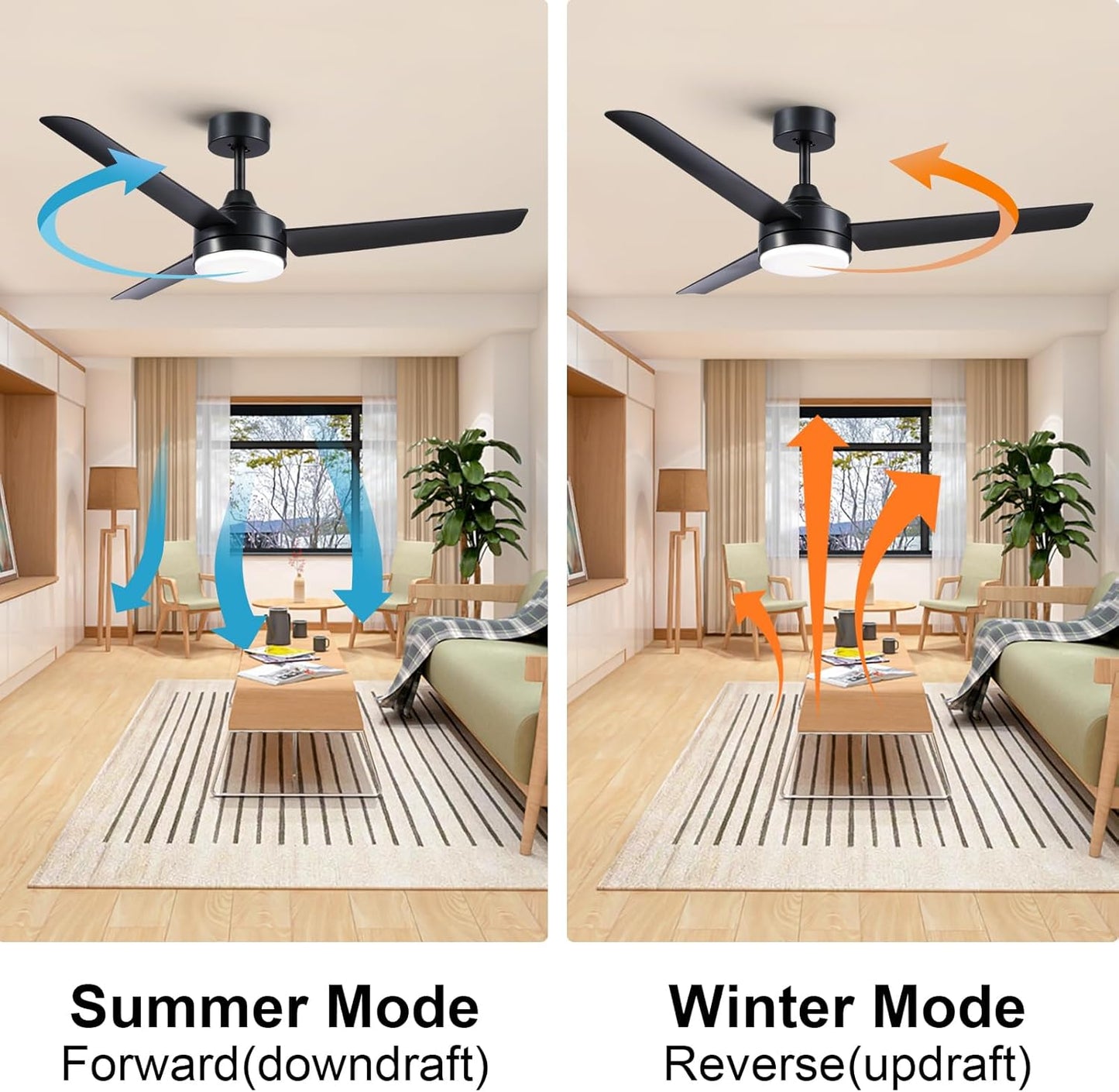 Black Ceiling Fans with Lights and Remote Control, Modern 52 Inch Ceiling Fans with Lights and 6-Speed Modes -Adjustable Dimming - DC Motor