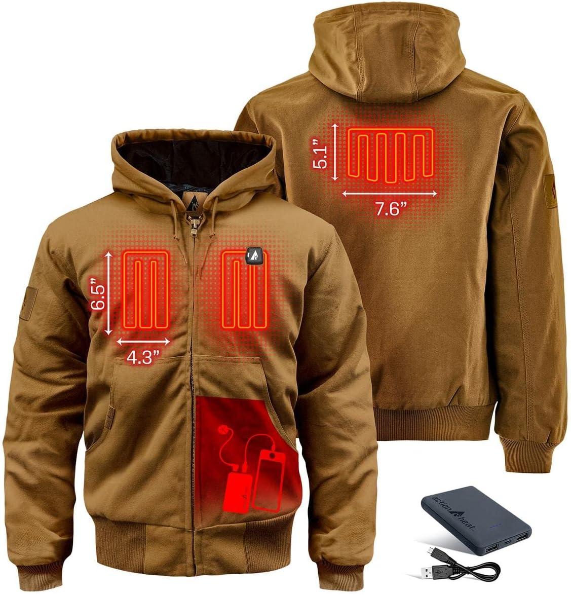 Heavy-Duty Heated Work Jacket with 5V Rechargeable, Size Large