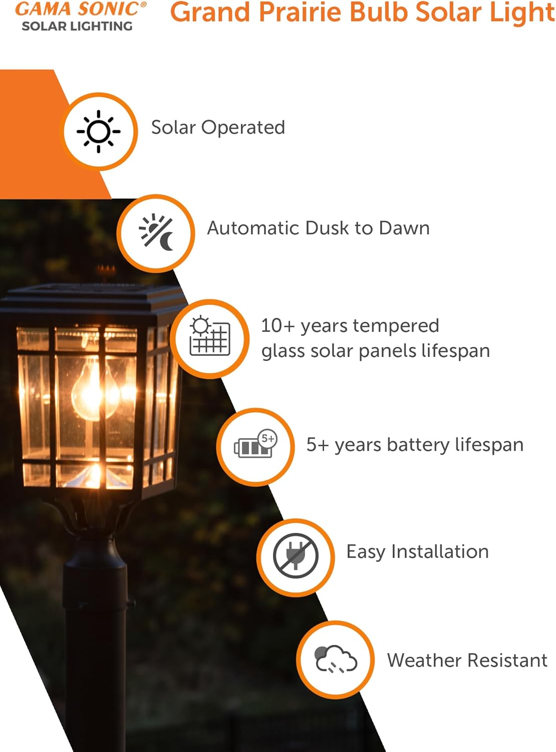 Prairie Lamp Outdoor Solar Light, 15.75-inch Height, Mounts on Pole, Pier, or Wall; Aluminum and Glass Solar Lamp, A