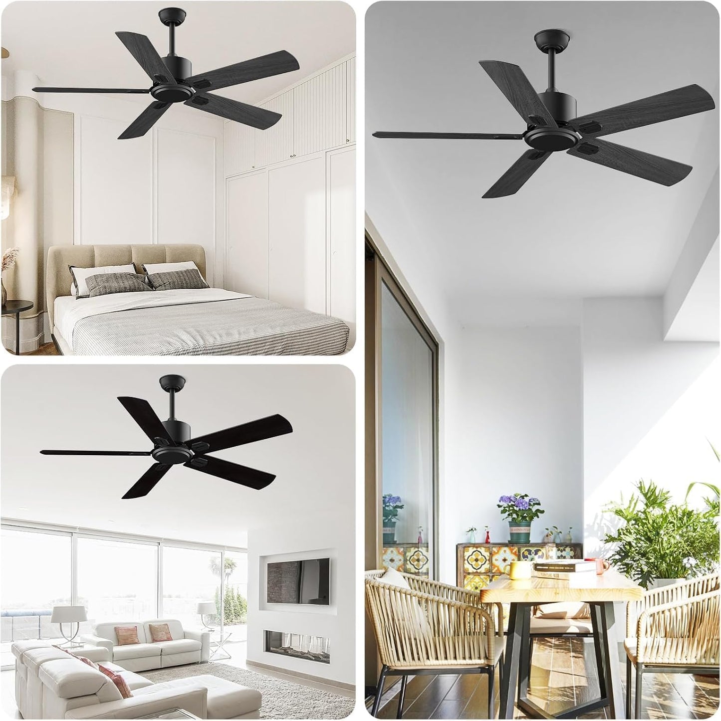 Biukis Ceiling Fan and Light 52 Inch Ceiling fans with Smart Remote Reversible DC Motor 6 Speed 5 Blades Fan for Outdoor P