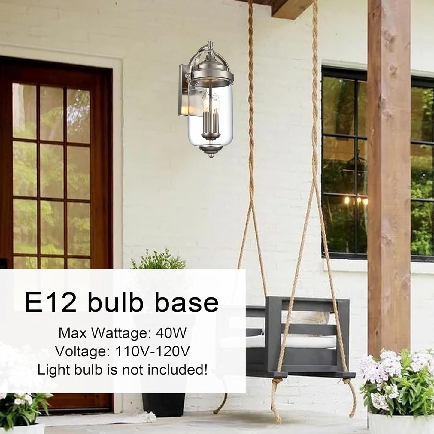 Outdoor Wall Lantern 2-Light Exterior Light Fixtures Wall Sconce in Matte Black Finish, Waterproof Rated