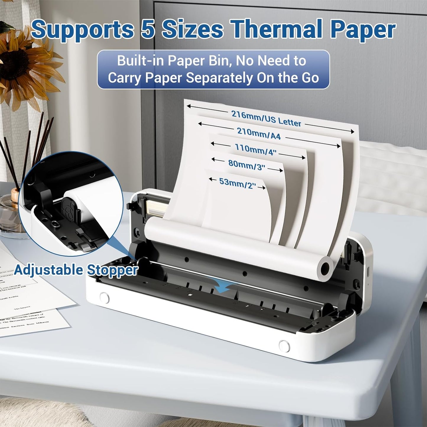 Portable Inkless Bluetooth Wireless Printer for Travel, M835 Thermal Printer