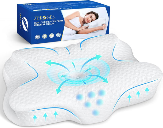 Zibroges Cervical Pillow, King Size Memory Foam Pillow for Neck Head Shoulder Pain Relief Sleeping Supports Your Head, Ergonomic Contoured Cooling Neck Bed Pillow for Side, Back and Stomach Sl