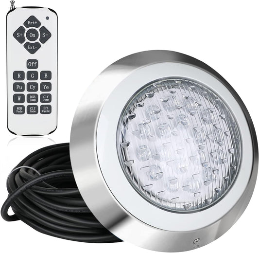 LED RGBW 10 Inch Light/11.5in(total diameter) 12VAC Pool Lights for Inground Pool, 100 Foot Cord, w/Remote, Salt/Freshwater Compatible