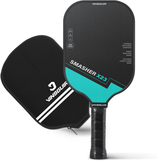 VINSGUIR Pickleball Paddle with Ideal Combination of Spin, Power & Control, Carbon Fiber 16mm with Foam Injected Walls for Optimizing The Sweet Spot, Pickleball Racket with Paddle Cover