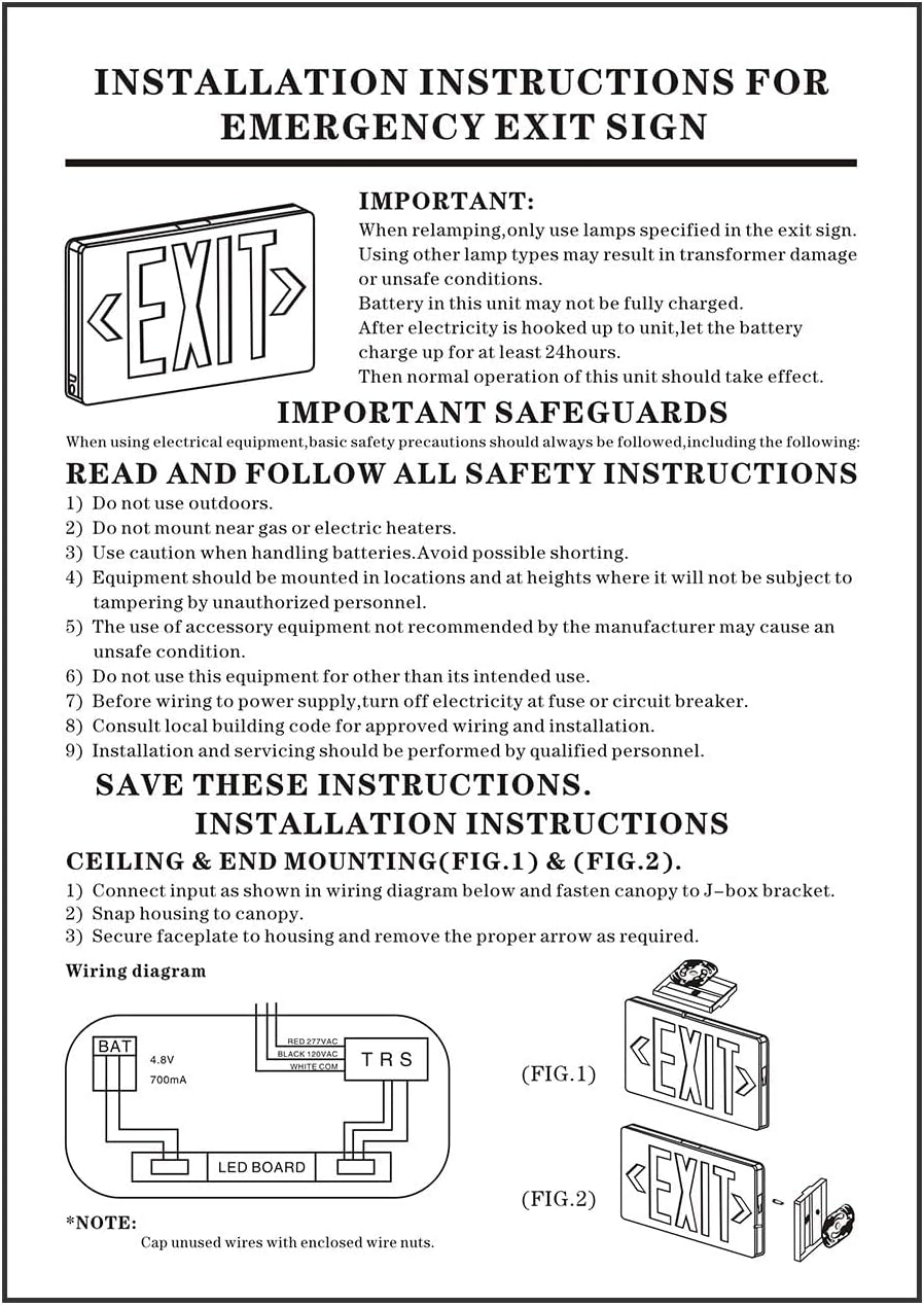 AKT LIGHTING GREEN LED Exit Sign Emergency Light with Battery Backu, Double Face Hardwired GREEN Letter Emergency Exit Lighting For, Restaurant,