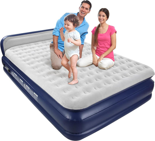 KMZ Luxury Comfort-Plush Air Mattress with Built-in Electric Pump & Enhanced Coil Technology - Double Height Inflatable Mat