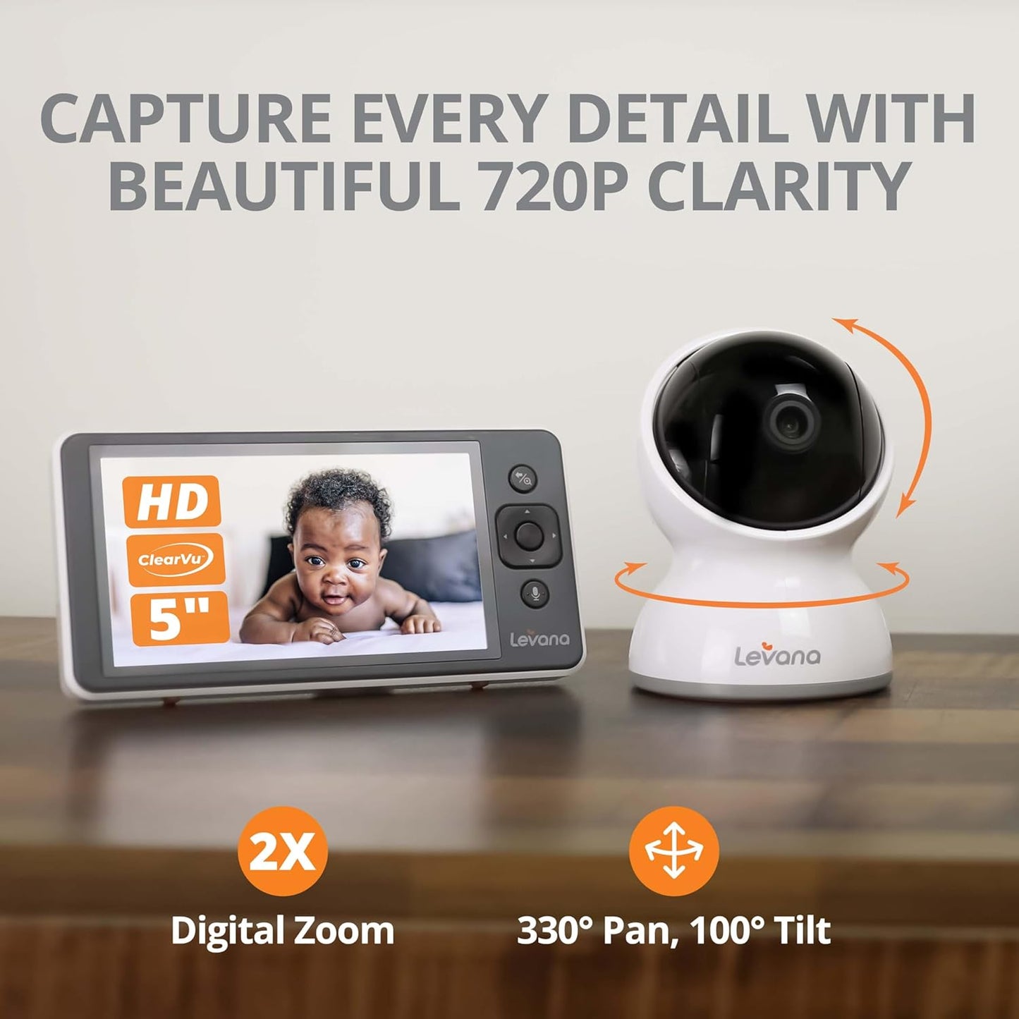 Video Baby Monitor No Wifi, 2 720P HD PTZ Cameras & 5 720P HD Monitor, 22 Hours Battery Life, Up to 1000ft. Range, Premium Carrying Case, Two Way