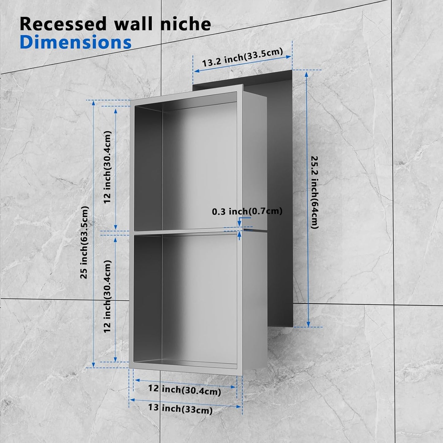 QAOYEDE Shower Niche Insert No Tile Needed, 24&#34;*12&#34; Stainless Steel Niche for Shower Wall, Recessed Shower Shelf for Bathroom Storage 2