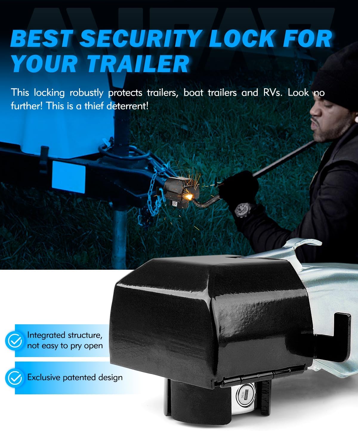 Black Anti-Theft, Heavy-Duty Steel Trailer Hitch Lock for 2 5/16-Inch Coupler