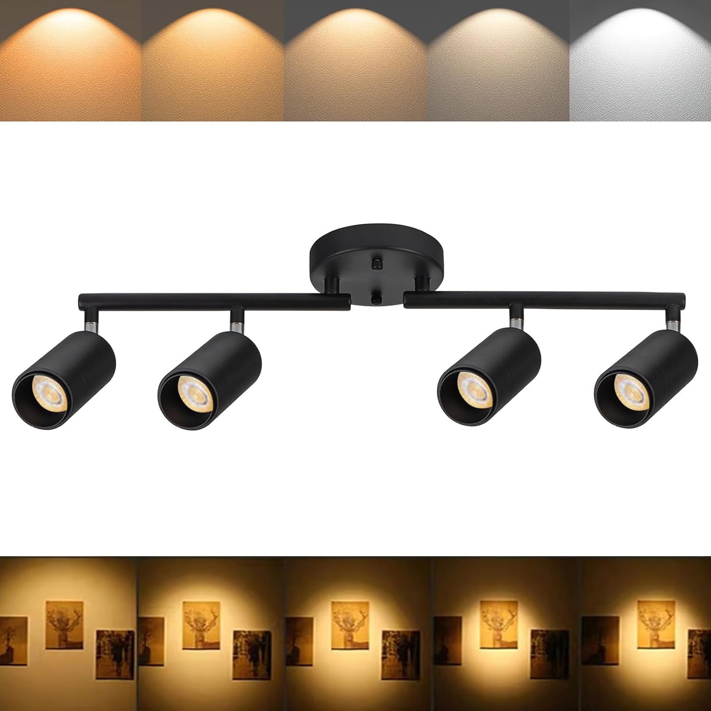 Ajbvp 5CCT LED Track Lighting Kit 4 Lights Dimmable 48W Track Light,Zoomable15/24/36/45/60-2700K/3000K/3500K4000K/5000K,Track Lighting for Accent