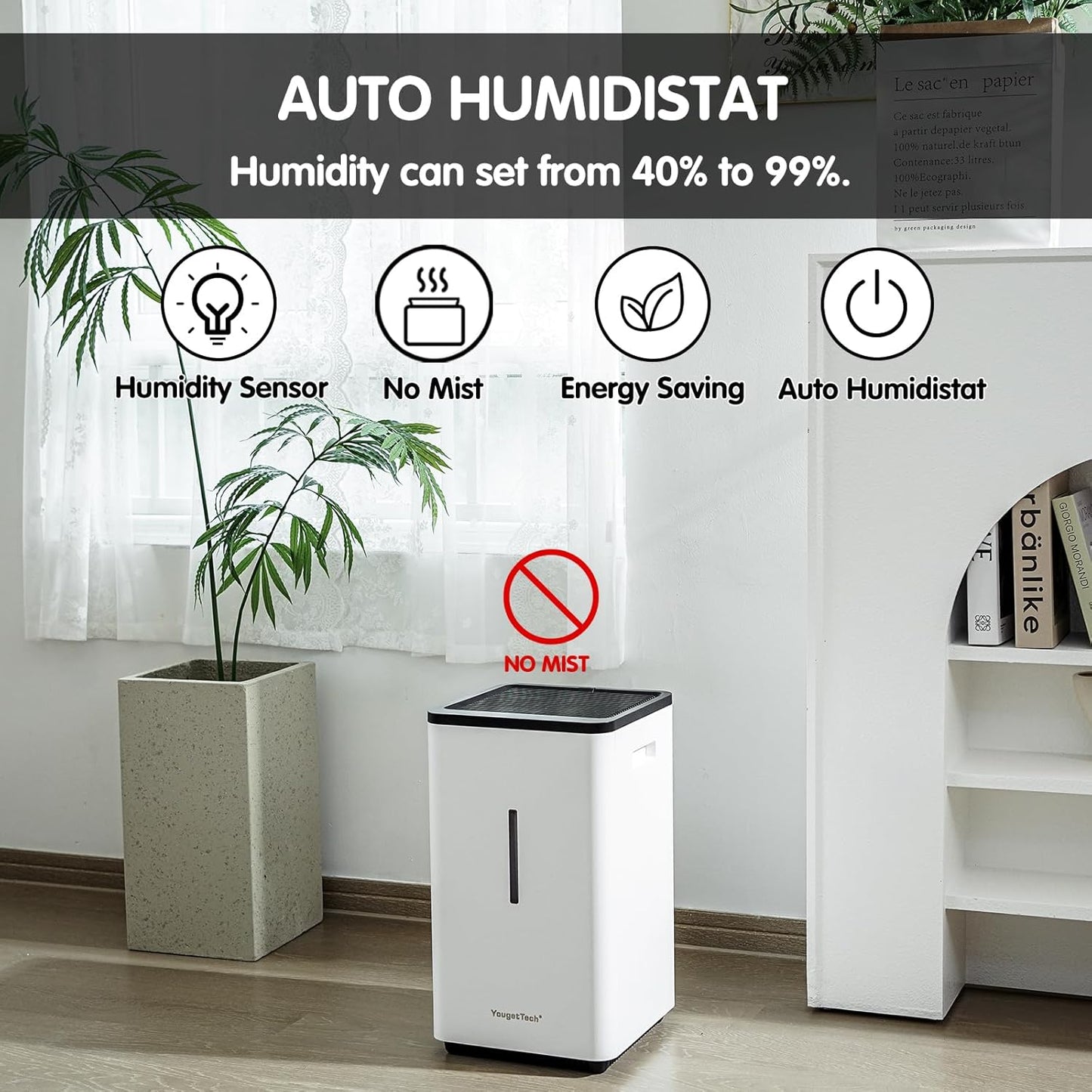 YougetTech Evaporative Humidifiers for Large Living Space, 6.5L(1.8Gal) Tank Whole Room Humidifier, 30W Cool No Mist Humidifiers, 7 Speed, MAX Output