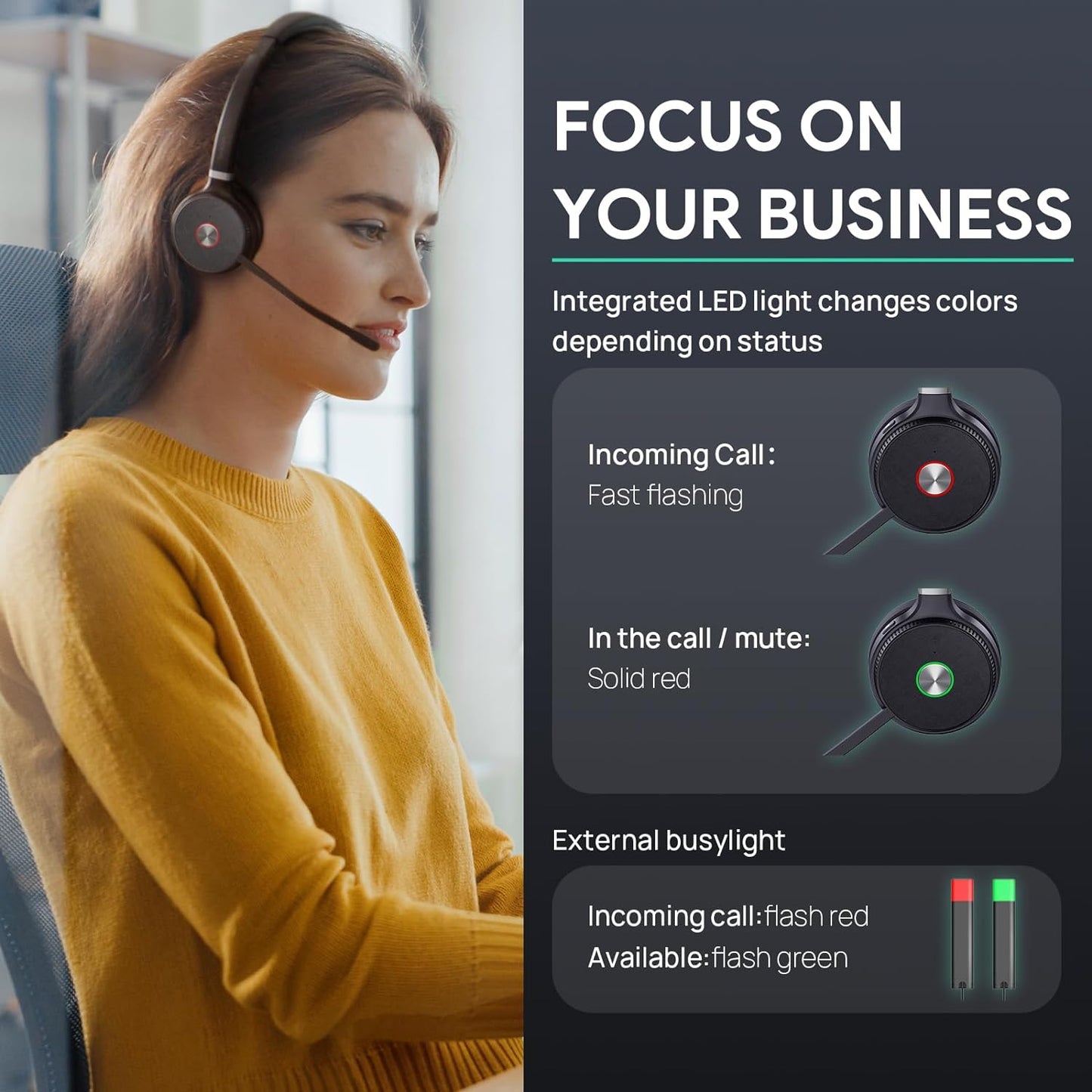 Wireless DECT , Teams Certified, Single Ear Office Headset for Desk Phone and Computers with Noise Cancellation