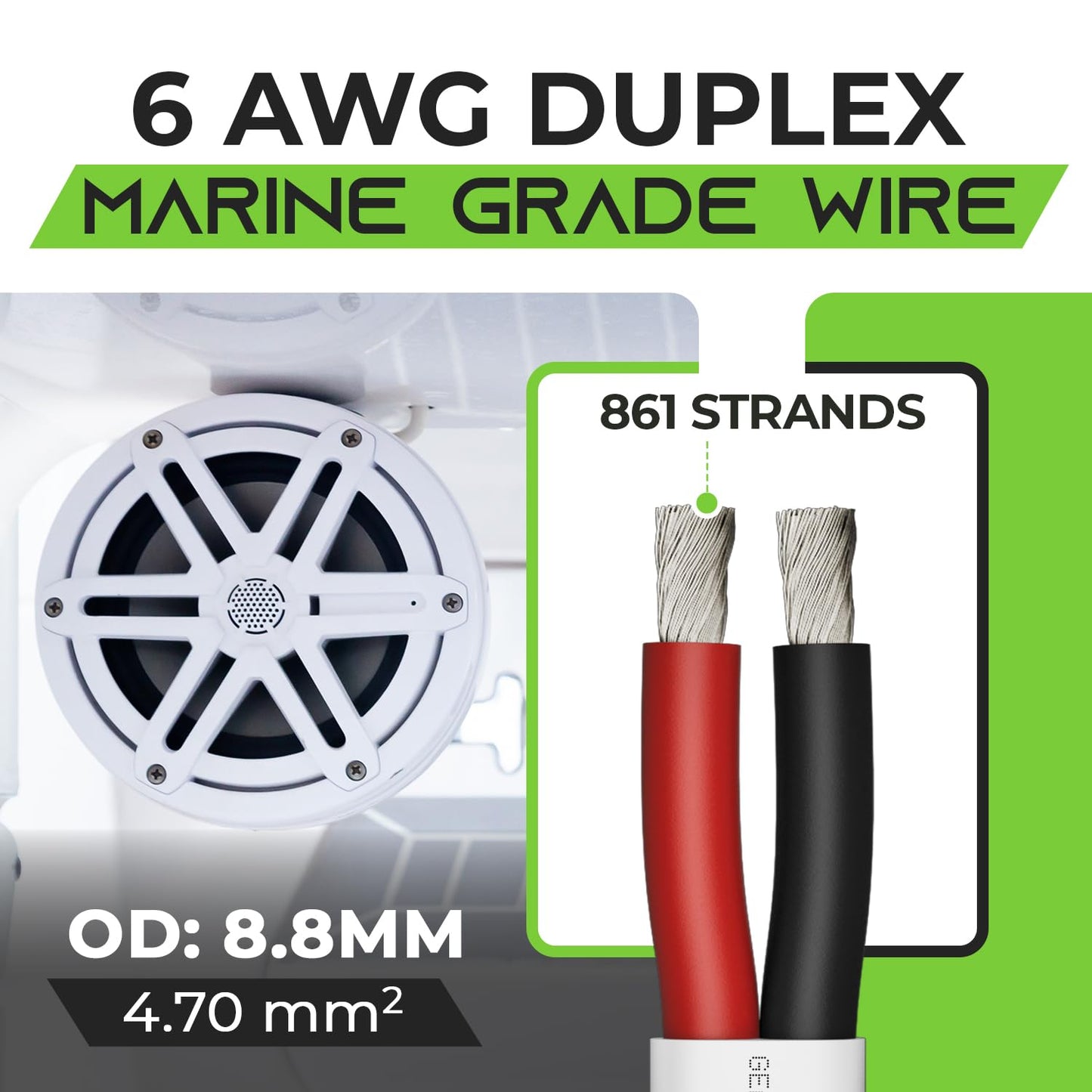 6 Gauge Marine Wire (100ft) 6/2 AWG Duplex 2-Conductor Cable, Tinned Oxygen-Free Copper OFC - Boat/Marine/Automotive