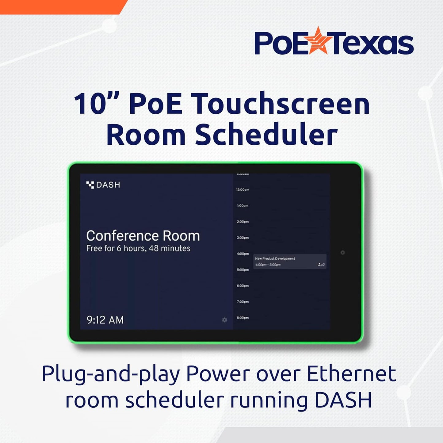 PoE Texas 10&#34; Touchscreen Meeting Room Scheduler Tablet with Highly Visible LED Ring - Plug & Play PoE Office Conference Room Scheduler - Digital Display Syncs with Existing Business C