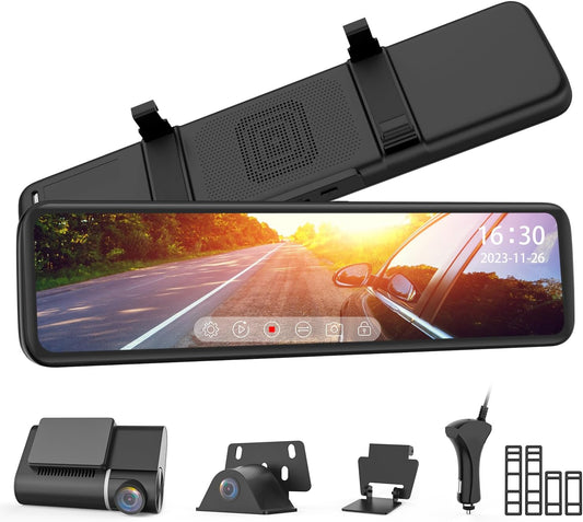 AUTO-VOX X7 Rear View Mirror Camera With Detached Front Camera, 11.88''Zoomable 2K Touch Screen Mirror Dash Cam,Rear View Dual Backup Camera for Car, Night Vision, Parking Assistance & GPS