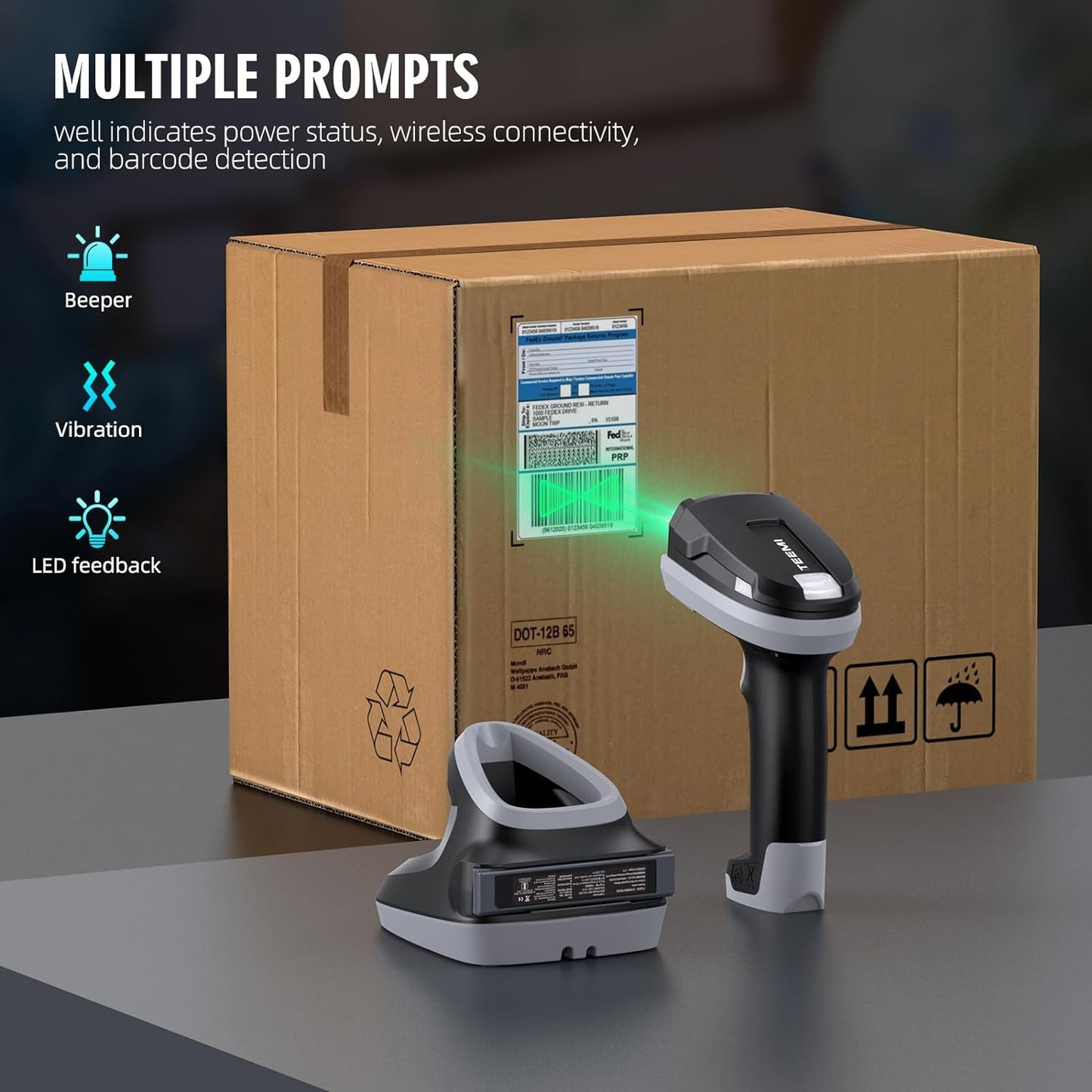 TMSL-59CR 1D 2D Bluetooth Barcode Scanner with USB Cradle and One Battery, High-Resolution Megapixel Sensor Industrial Rugged Design, Vibration,