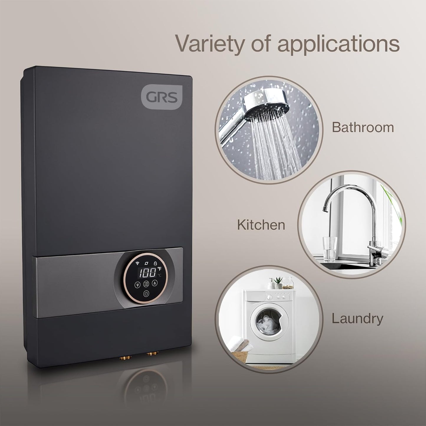 GRS Tankless Water Heater Electric, 27KW Instant Hot Water Heater, 24-Hour Hot Water Supply for Shower, Kitchen, Whole H