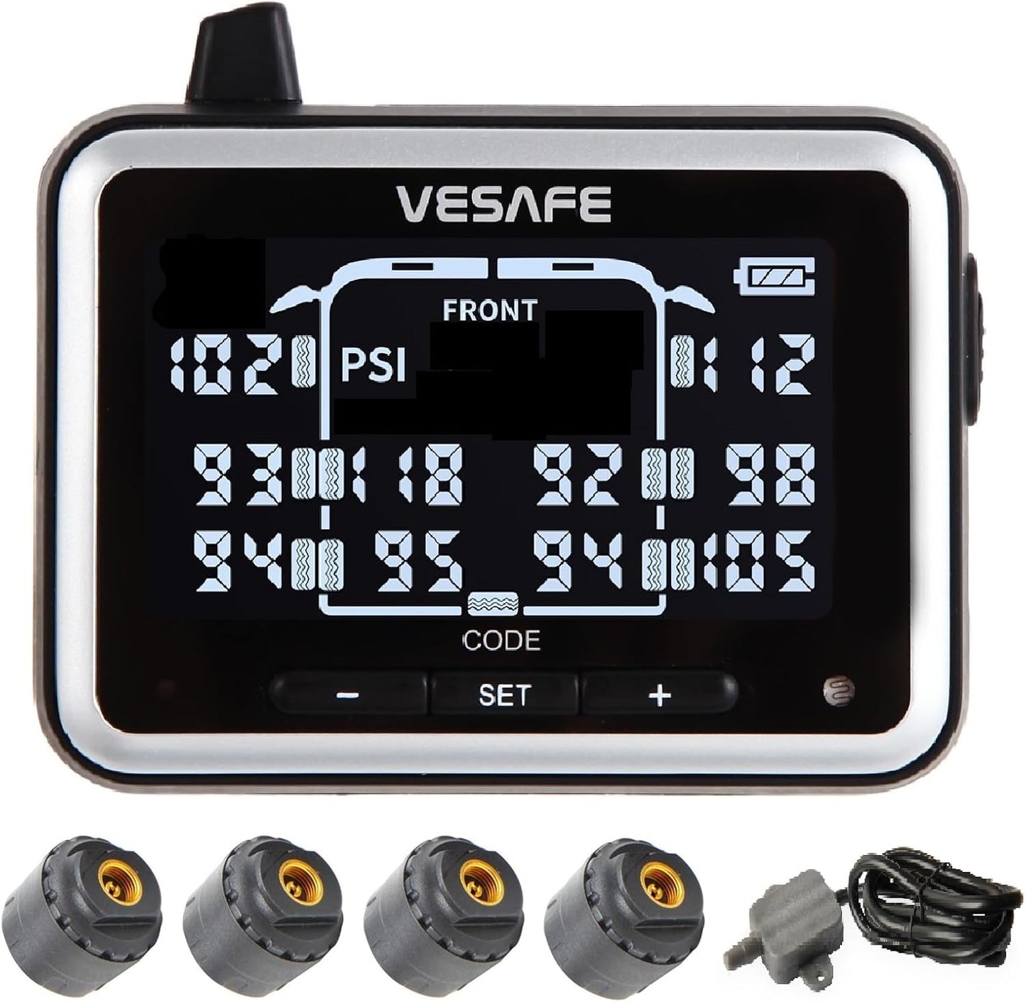 VESAFE TPMS, Wireless Tire Pressure Monitoring System for RV, Trailer, Coach, Motor Home, Fifth Wheel, Including 4 Anti-Theft sensors.