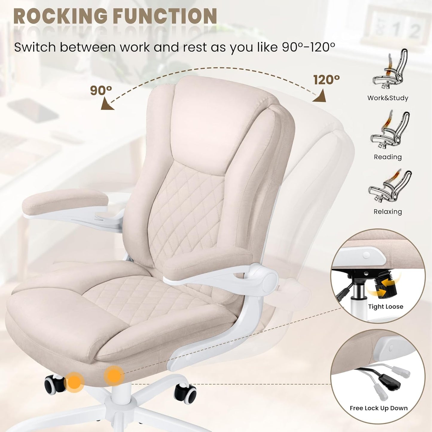 Brick Attic Office Chair - Executive Office Desk Chair with Wheels, Comfortable Leather Suede Office Chair, Ergonomic Computer Desk Chair with Flip