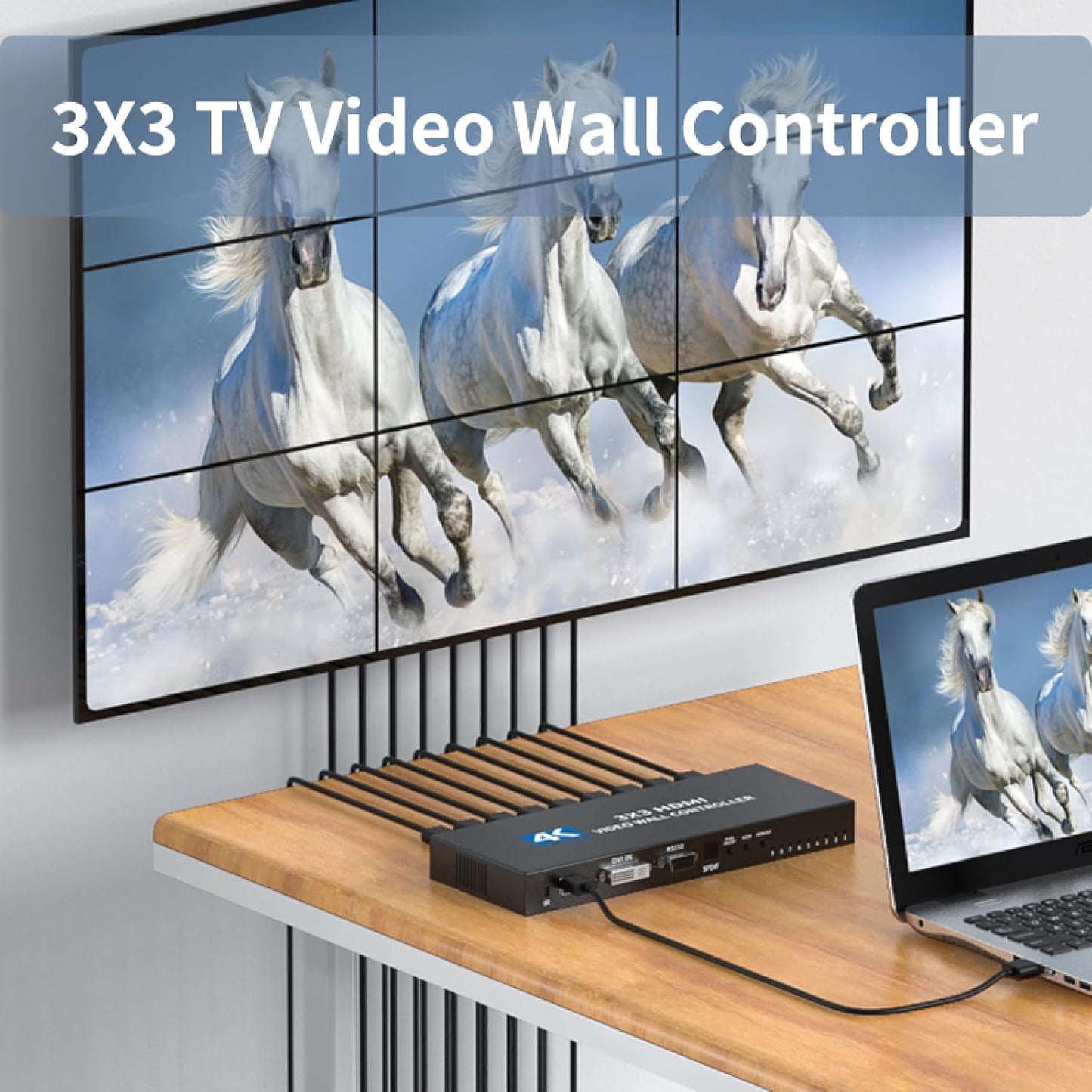 4K Video Wall Controller 3x3, HDMI TV Wall Processor9 tv Screens into 1 Wall Display with 180 Degree RotateMultiple tv Screens one Picture, 13