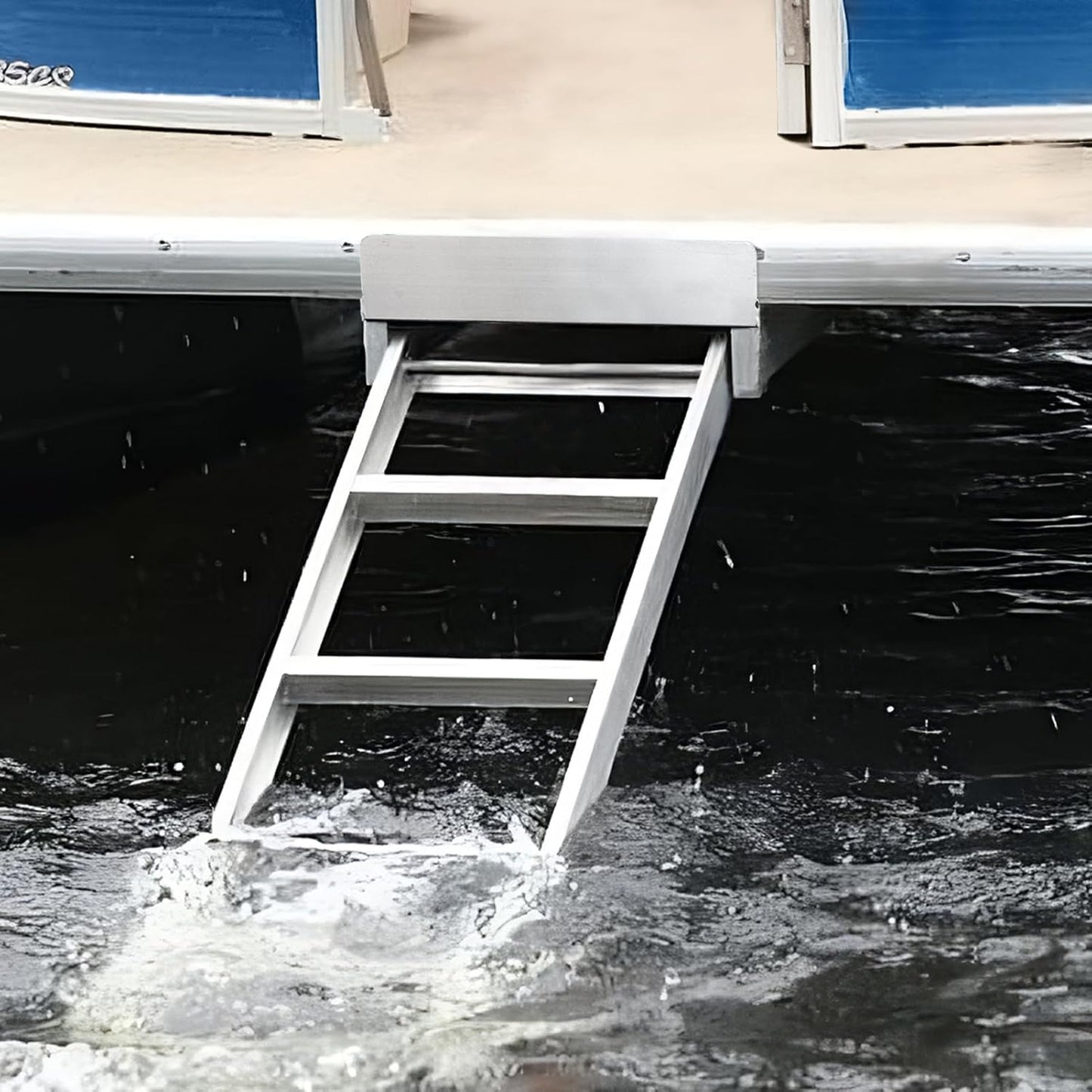 Aluminum Pontoon Boat Ladder 4 Steps,Undermount Pontoon Ladder 300Lbs with Nonslip Design, Heavy Duty Self St