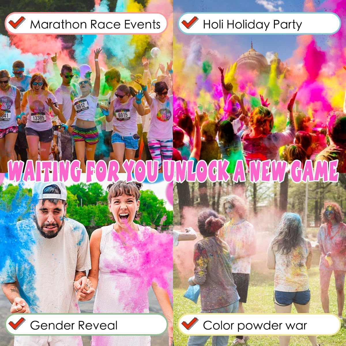 Holi Colors Powder - 8 Pack of Color Smoke Powders 5 Pounds Each, Gender Reveals,Fun Runs, Photoshoot, Motorcycle Burnout Chalk, Marathon, Rangoli,