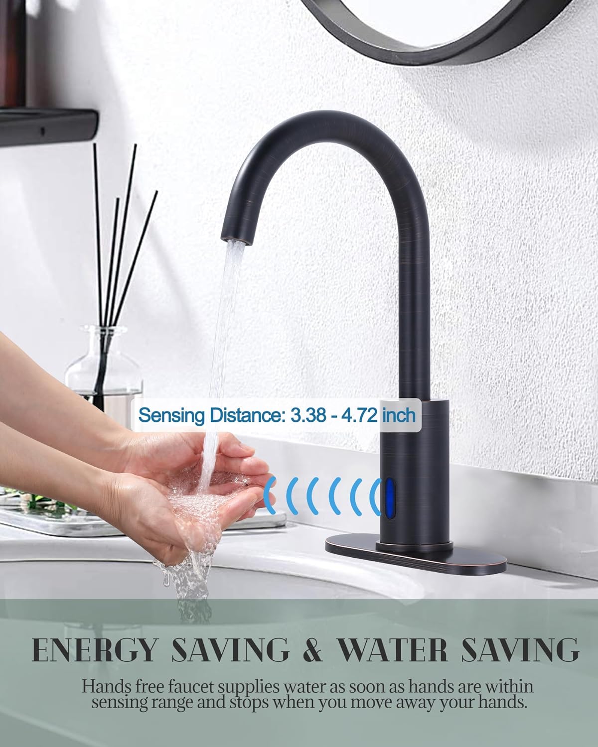 Automatic Sensor Bathroom Faucets Touchless: Hands Free Motion Sensor  Bathroom Sink Faucet 1 Hole with Cover Plate Oil Rubbed