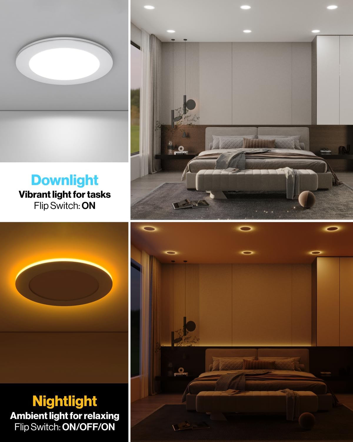 10 Pack 4 Inch Ultra Thin LED Recessed Slim Ceiling Lights  with Night Light, 800 LM, 2700K Soft White, Dimmable, 11W