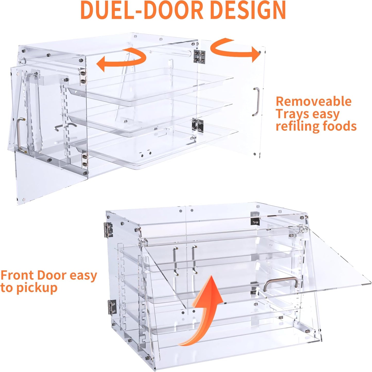 Commercial Countertop Bakery Display Case- 3 Tray Adjustable Pastry Display Case with Bread Tong - Clear Bread Box for Baking Enthusiasts for